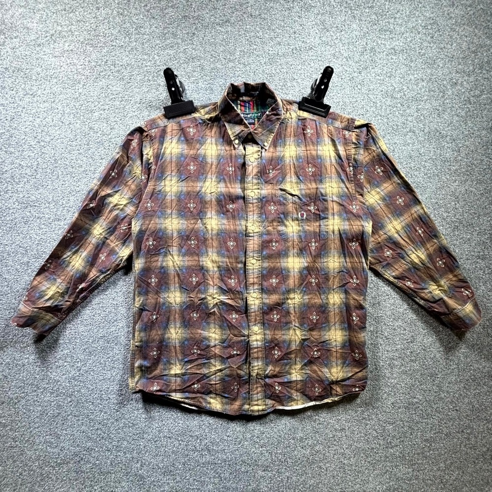 Vintage Siegfried Flannel Shirt Men's Large Tall Brown Plaid Cotton Button Down